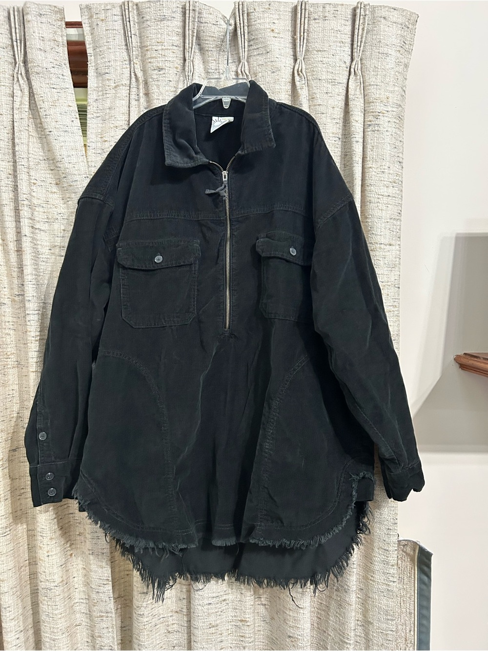 Offline by Aerie Black Corduroy Quarter Zip-Front Pullover Shirt Jacket Size XS